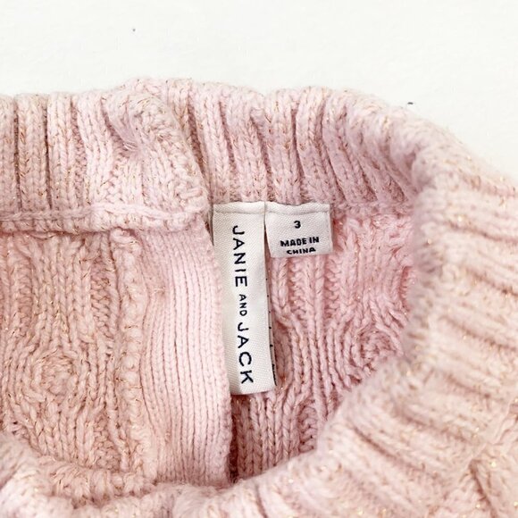 Janie and Jack pink balloon sleeve sparkle detail long sleeve pullover sweater - Picture 3 of 6